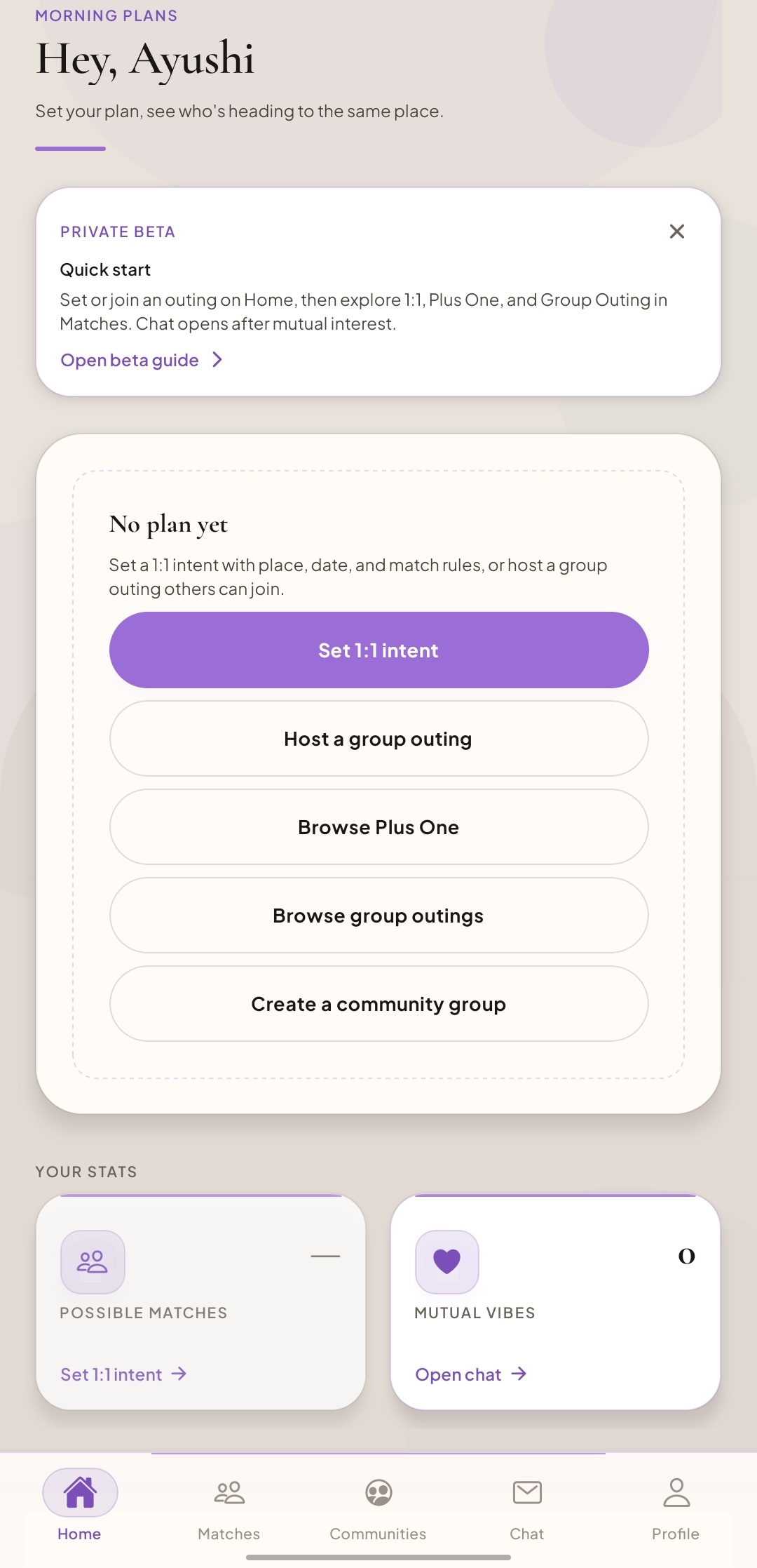 UNAIGHT one-on-one intent setup screen